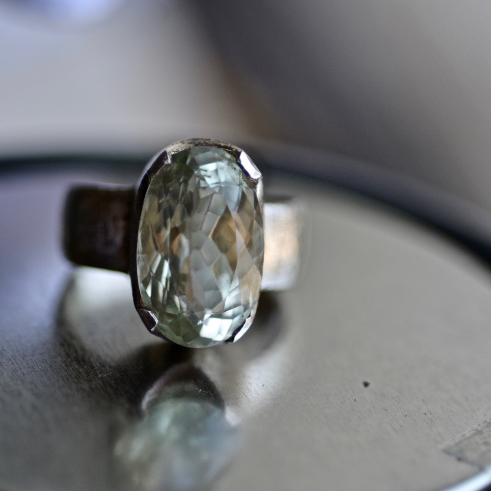 LIGHT GREEN TOPAZ RING STERLING SILVER RING - Picture 2 of 6